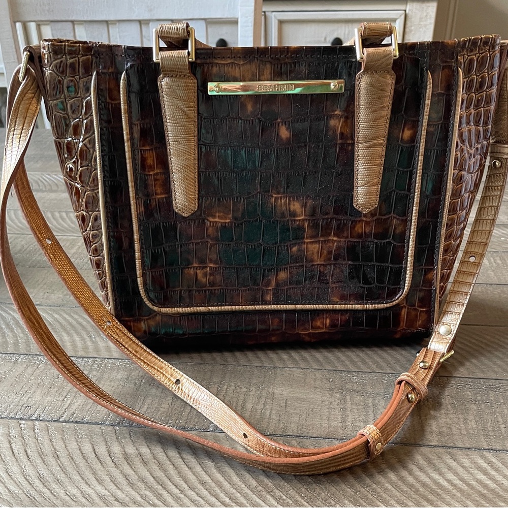 Brahmin Multicolor Crocodile-Embossed Shoulder Bag Excellent Condition
